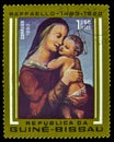 Madonna And Child Postage Stamp From Guinea-Bissau Royalty Free Stock Photo