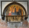 Madonna with Child, Saints and Doge painting by Paolo Veneziano, Above the urn, in the lunette of the arch of Basilica dei Frari