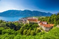 Madonna del Sasso Church above Locarno city, lake Maggiore Lago Maggiore and Swiss Alps in Ticino, Switzerland Royalty Free Stock Photo