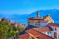 Madonna del Sasso Sanctuary roofs against Lake Maggiore, Orselina, Switzerland Royalty Free Stock Photo
