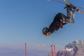 MADONNA DI CAMPIGLIO TN, ITALY, APRIL 9, 2017. Snowboarder enjoying jumps and runs