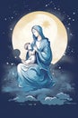 Biblical illustration of the Orthodox Mother of God Virgin Mary with the baby AI