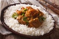 madras beef with garnish basmati rice close-up on a plate. horizontal Royalty Free Stock Photo