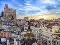 Madrid, Aerial view of Gran Via, main shopping street in Madrid, capital of Spain, Europe. Royalty Free Stock Photo