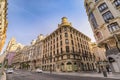 Madrid city skyline at Gran Via shopping street Royalty Free Stock Photo