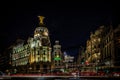 Gran Via central street of Madrid at night Royalty Free Stock Photo