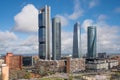 Madrid cityscape at daytime. Landscape of Madrid business building at Four Tower. Modern high building in business district area Royalty Free Stock Photo