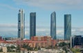 Madrid cityscape at daytime. Landscape of Madrid business building at Four Tower. Modern high building in business district area Royalty Free Stock Photo