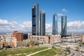 Madrid cityscape at daytime. Landscape of Madrid business building at Four Tower. Modern high building in business district area Royalty Free Stock Photo