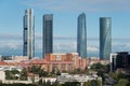 Madrid cityscape at daytime. Landscape of Madrid business building at Four Tower. Modern high building in business district area Royalty Free Stock Photo