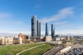 Madrid cityscape at daytime. Landscape of Madrid business building at Four Tower. Modern high building in business district area