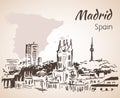 Madrid cityscape with map. Royalty Free Stock Photo