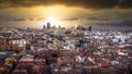 Madrid cityscape at sunset with financial district and most famous buildings, Spain, Europe.