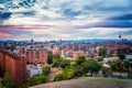 Madrid cityscape at sunset with purple clouds Royalty Free Stock Photo