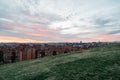 Madrid cityscape at sunset with purple clouds Royalty Free Stock Photo