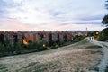 Madrid cityscape at sunset with purple clouds Royalty Free Stock Photo