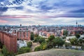 Madrid cityscape at sunset with purple clouds Royalty Free Stock Photo