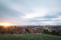 Madrid cityscape at sunset with purple clouds Royalty Free Stock Photo