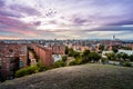 Madrid cityscape at sunset with purple clouds Royalty Free Stock Photo