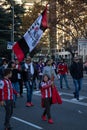 MADRID, DECEMBER 09 - Child waves the flag of River Plate in the final of the Copa Libertadores at BernabÃÂ©u Stadium