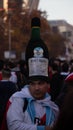 MADRID, DECEMBER 09 - River Plate follower with a Fernet Branca hat, in the final of the Copa Libertadores at the BernabÃÂ©u