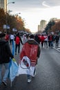 MADRID, DECEMBER 09 - River Plate suporter walks with a flag on the road in the final of the Copa Libertadores at BernabÃÂ©u