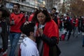 MADRID, DECEMBER 09 - River Plate supporters paint their faces in the final of the Copa Libertadores at the BernabÃÂ©u stadium