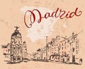 Madrid hand drawn street. Spain. Royalty Free Stock Photo