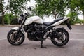 MADRID-JULY 7, 2014: White Suzuki Bandit motorbike