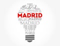 Madrid light bulb word cloud, travel concept background Royalty Free Stock Photo