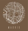 Madrid map poster. Decorative design street map of Madrid city, cityscape aria panorama Royalty Free Stock Photo