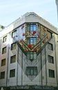 Manila shawl on the facade of the hotel next to Gran VÃ­a. Madrid. Spain.