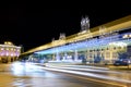 Madrid night picture in which we can see the Plaza de Cibeles, the Puerta de Alcala, the Town Hall, La casa de America and traffic Royalty Free Stock Photo