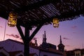 Madrid rooftops at sunset with solar power Royalty Free Stock Photo