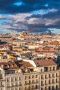 Madrid skyline cloudy sunset view from Cibeles Palace Townhall, Madrid City Council building