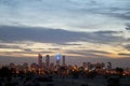 Madrid skyline at sunset, highlighting the four towers of the financial district to the north of the city Royalty Free Stock Photo