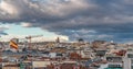 Madrid skyline sunset view, Torres Blancas and Bancaja Iberia building from Cibeles Palace Townhall, Madrid City Council building, Royalty Free Stock Photo