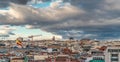 Madrid skyline sunset view, Torres Blancas and Bancaya Iberia building from Cibeles Palace Townhal Royalty Free Stock Photo