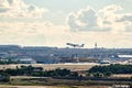 Airbus A330 of the airline `Aerolineas Argentinas` taking off from Madrid airport,