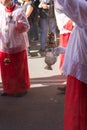 Procession of Holy Week on Palm Sunday, Close-up of altar boys lighting incense on a burner