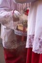 Procession of Holy Week on Palm Sunday, Close-up of altar boys lighting incense on a burner