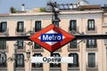 Madrid Spain. April 29, 2022. Indicative sign of the Opera station in the Madrid metro