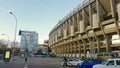 View Santiago Bernabeu football stadium at sunset