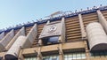 View Santiago Bernabeu football stadium at sunset