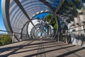 Arganzuela Footbridge over the Madrid Rio, one of the many crossings along the long pedestrian and cycling path over the river Man