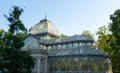 Madrid / Spain - 02 August 2019: Crystal Palace in the Famous Retiro park in Madrid, in the sunset. Spanish public art museum with