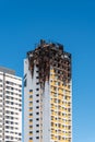 Fire damaged apartment skyscraper in Madrid, Ambar Tower.