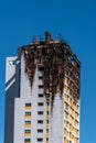 Fire damaged apartment skyscraper in Madrid, Ambar Tower.