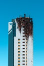 Fire damaged apartment skyscraper in Madrid, Ambar Tower.