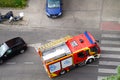 Madrid, Spain - August 12, 2023. A fire truck maneuvering to access the scene of an emergency